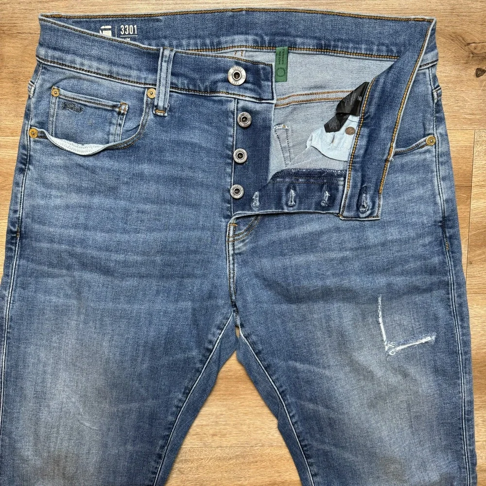G-Star RAW Jeans Mens 31x32 Blue 3301 Slim Fit‎ Stretch Medium Wash Denim Pants